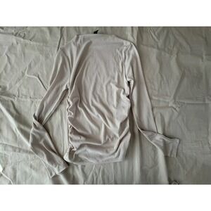 Forever 21 Women Size Small Ribbed Long Sleeve Top Beige Ruched Side Mock Neck